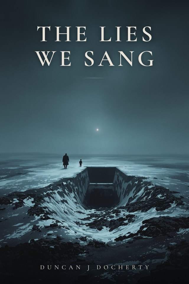 The Lies We Sang book cover: two figures crossing a frozen wasteland beneath a storm sky with a single red star